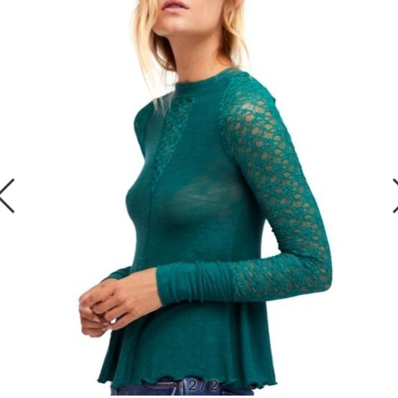 Intimately Free People No Limits Lace Inset Layering Top Green L - Picture 3 of 12